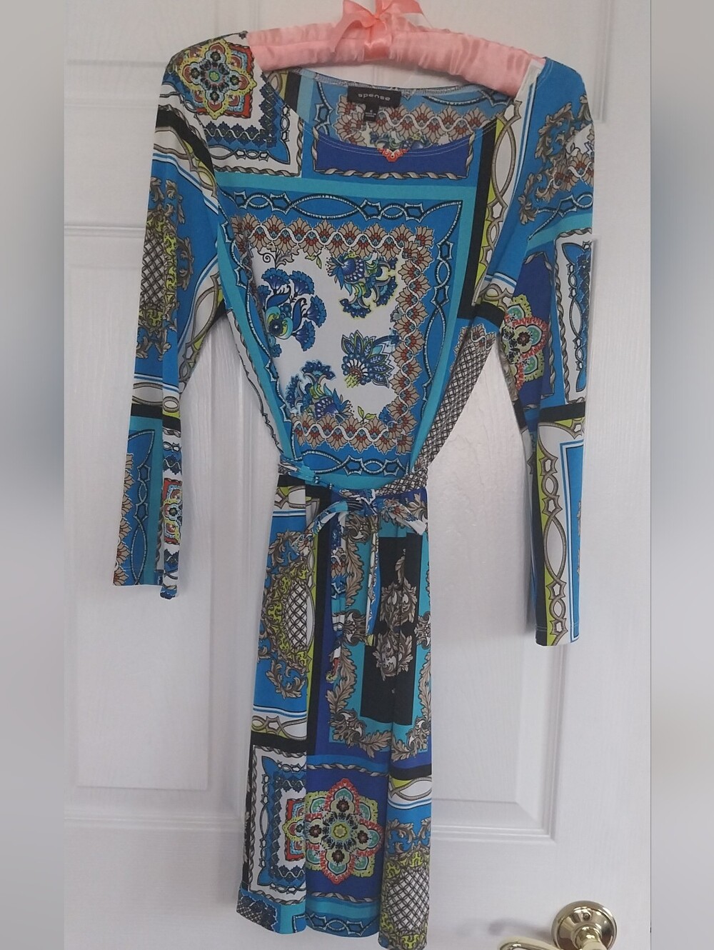 Vibrant Multicolor Blue Patterned Long Sleeve Dress